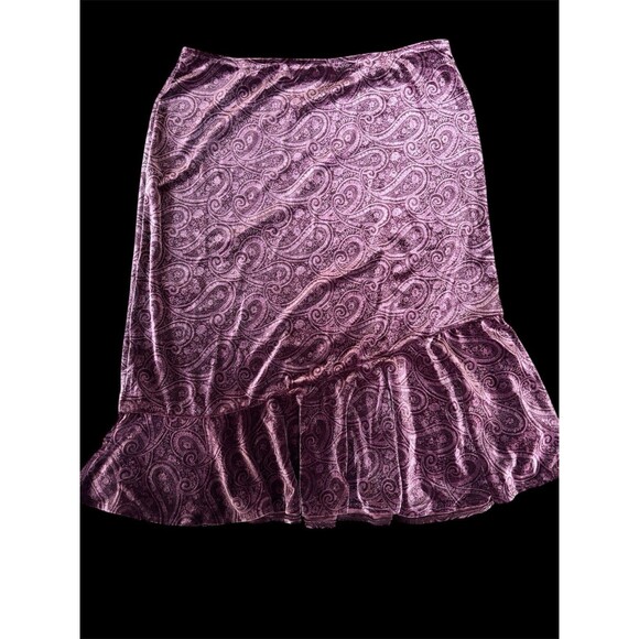 Vtg Purple Paisley Print Velvet Asymmetric Ruffle Hem Midi Skirt Whimsigoth L - Picture 1 of 9